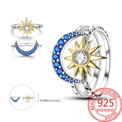 Mysterious Starry Sky 925 Sterling Silver Hot Sun and Star Combination Double Layer Ring Beautiful Couple Combination Accessorie