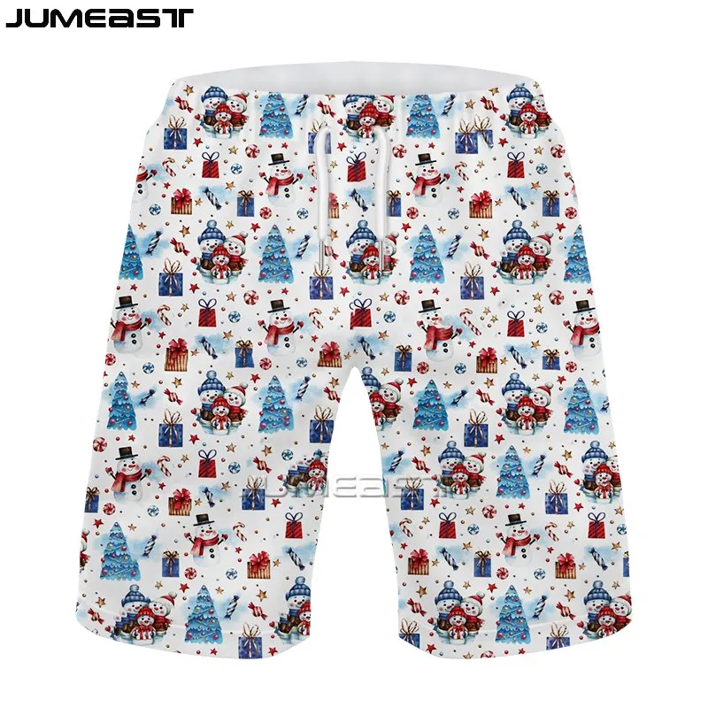 Jumeast Nieuwe Zomer Heren Strandshort 3d Bedrukte Kerstman Dames Casual Board Joggingbroek Hiphop Vrolijk Kerstfeest Korte Broek