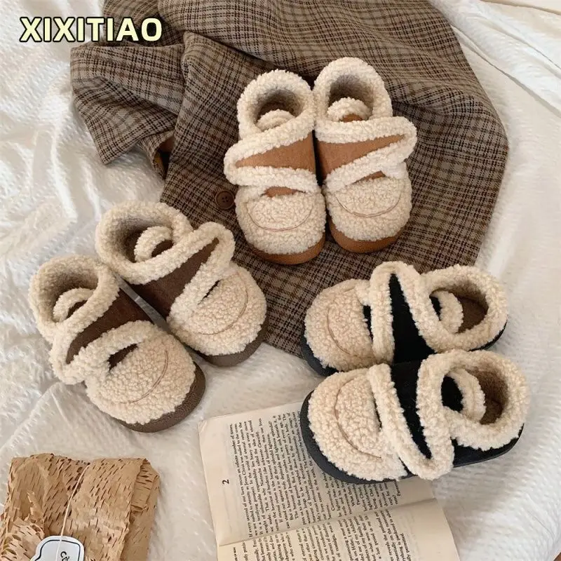 

Winter Plush Children's Shoes Parent-child Boots Children's Lamb Wool Cotton Shoes Winter Warm Boys Girls Plush Bean Shoes