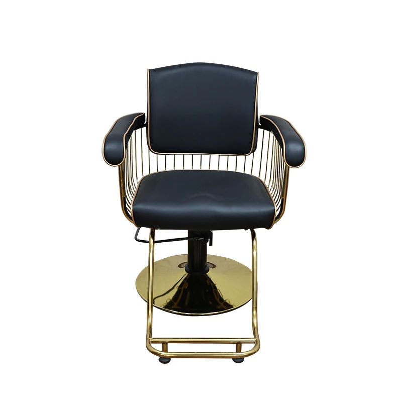 Black PU Barber Chair with Gold Metal Frame, Hydraulic Height Adjustable Salon Styling Chair