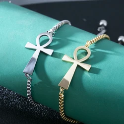 Ancient Egypt Ankh Cross Bracelets Women Men Stainless Steel Box Chain Charms Bracelet Vintage Egyptian Jewelry Birhday Gift