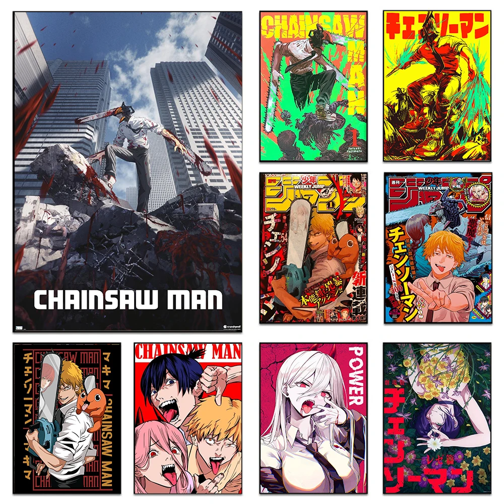 بالمنشار رجل المشارك طباعة لغرفة النوم غرفة المعيشة ديكور المنزل انمي ياباني مانغا دينجي جدار الفن قماش كارتوني اللوحة #1