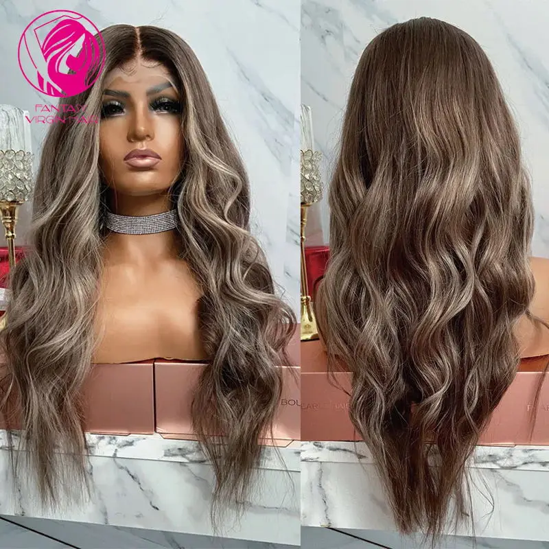 Dark Blonde Full Lace Wigs Pre Plucked Ombre Human Hair Wigs for Women 13x6 Hd Transparent Lace Wavy Wig Brazilian Remy 150%