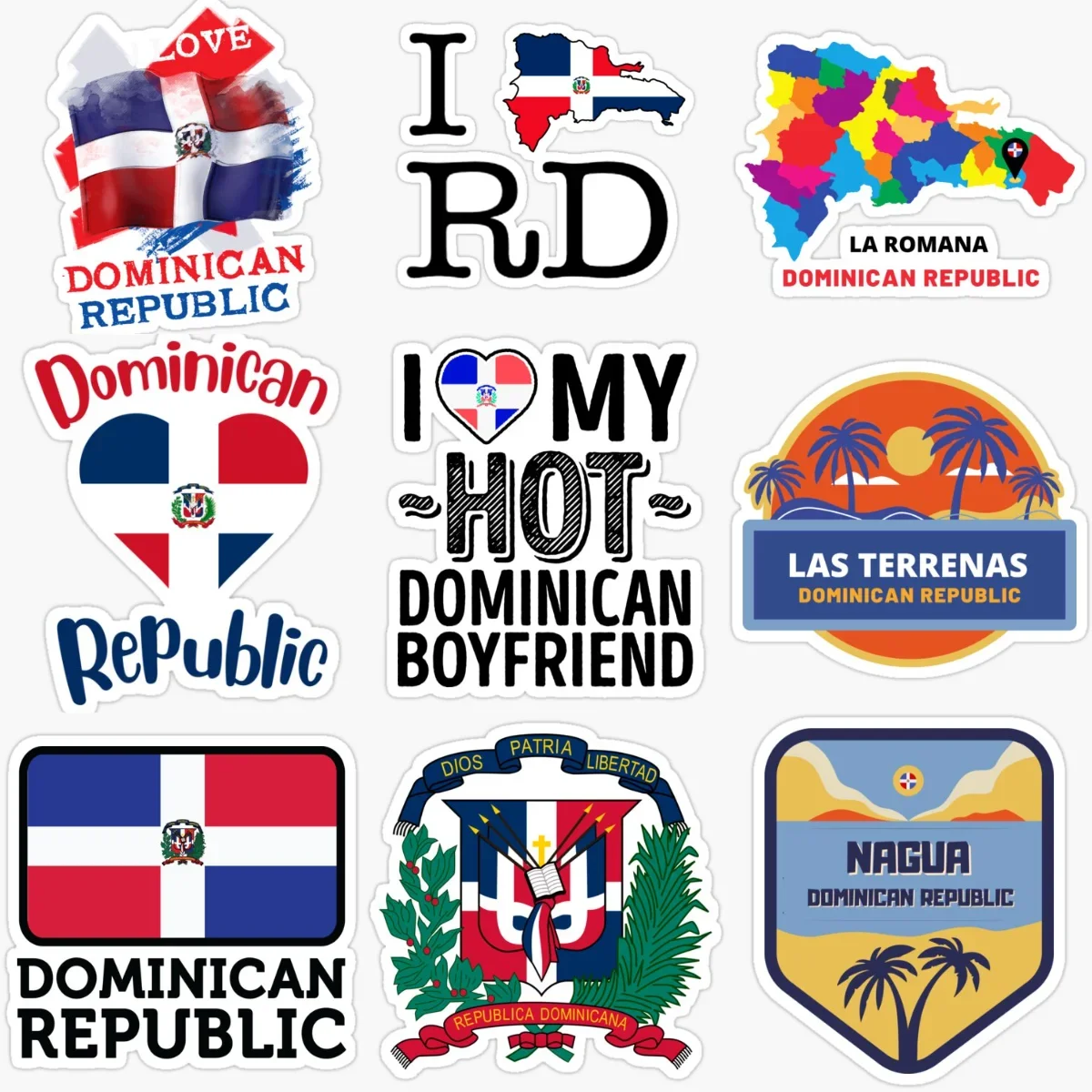 

DOM Dominican Flag Map National Emblem Creative Stickers for Car Van Motorcycle Helmet Window Wall Decoration Accessories