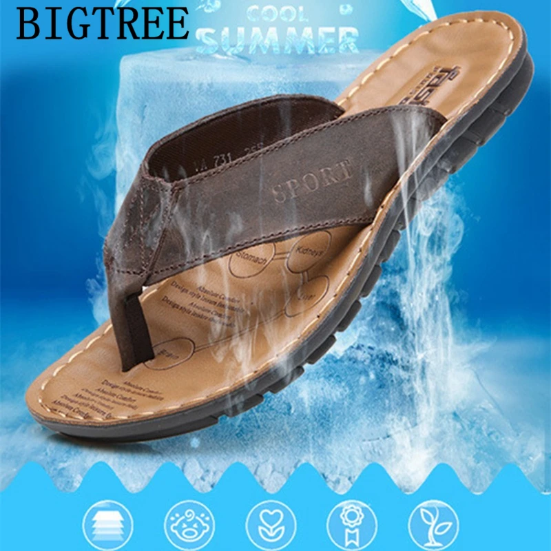 Beach Flip Flops Designer Shoes Men Slippers Genuine Leather Mens Slippers Outdoor Summer Slippers Men Slides Erkek Ayakkabi