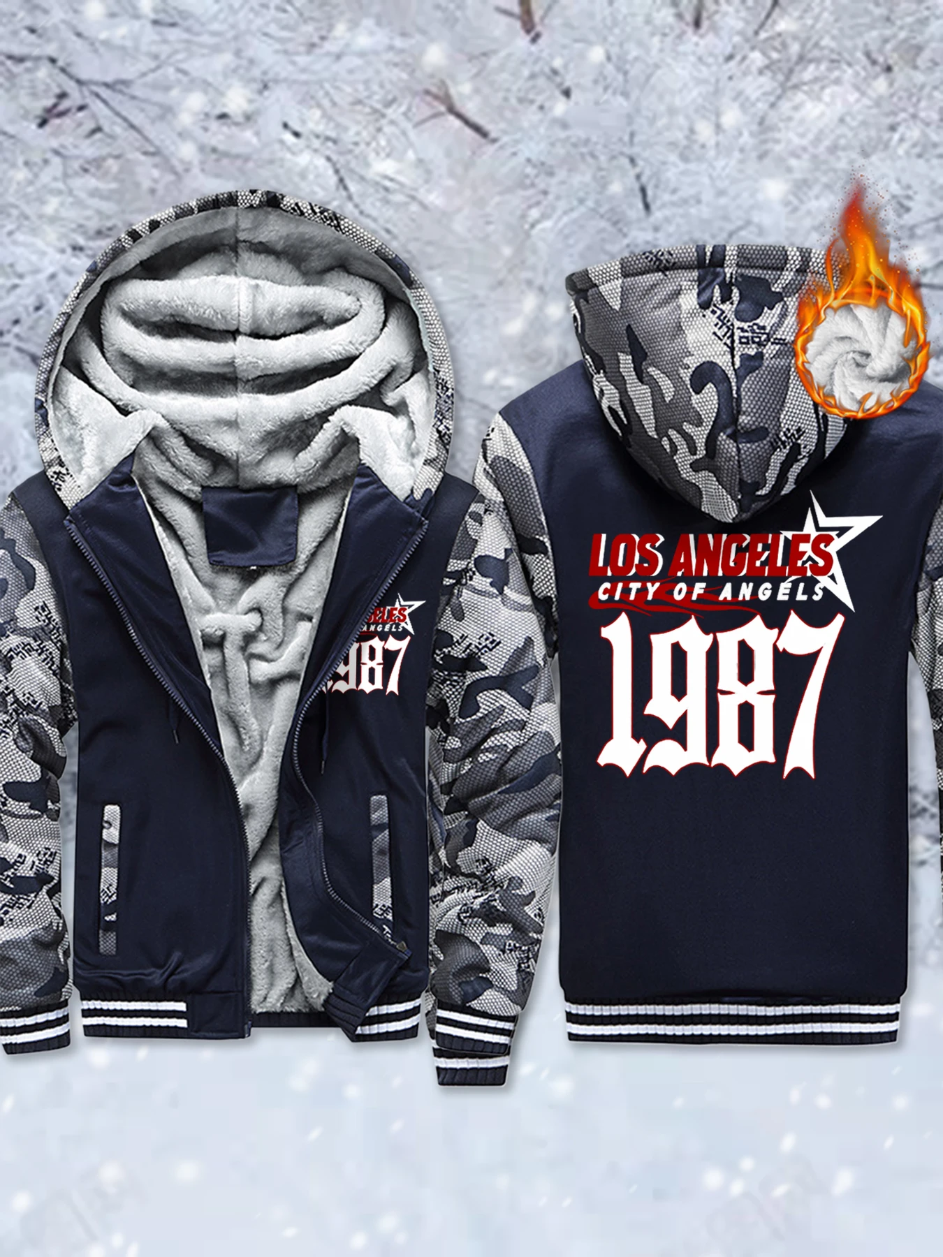 

City Of Angels 1987, флисовая зимняя куртка с принтом, мужские утепленные топы на молнии, мягкая удобная верхняя одежда, теплая базовая модная уличная толстовка