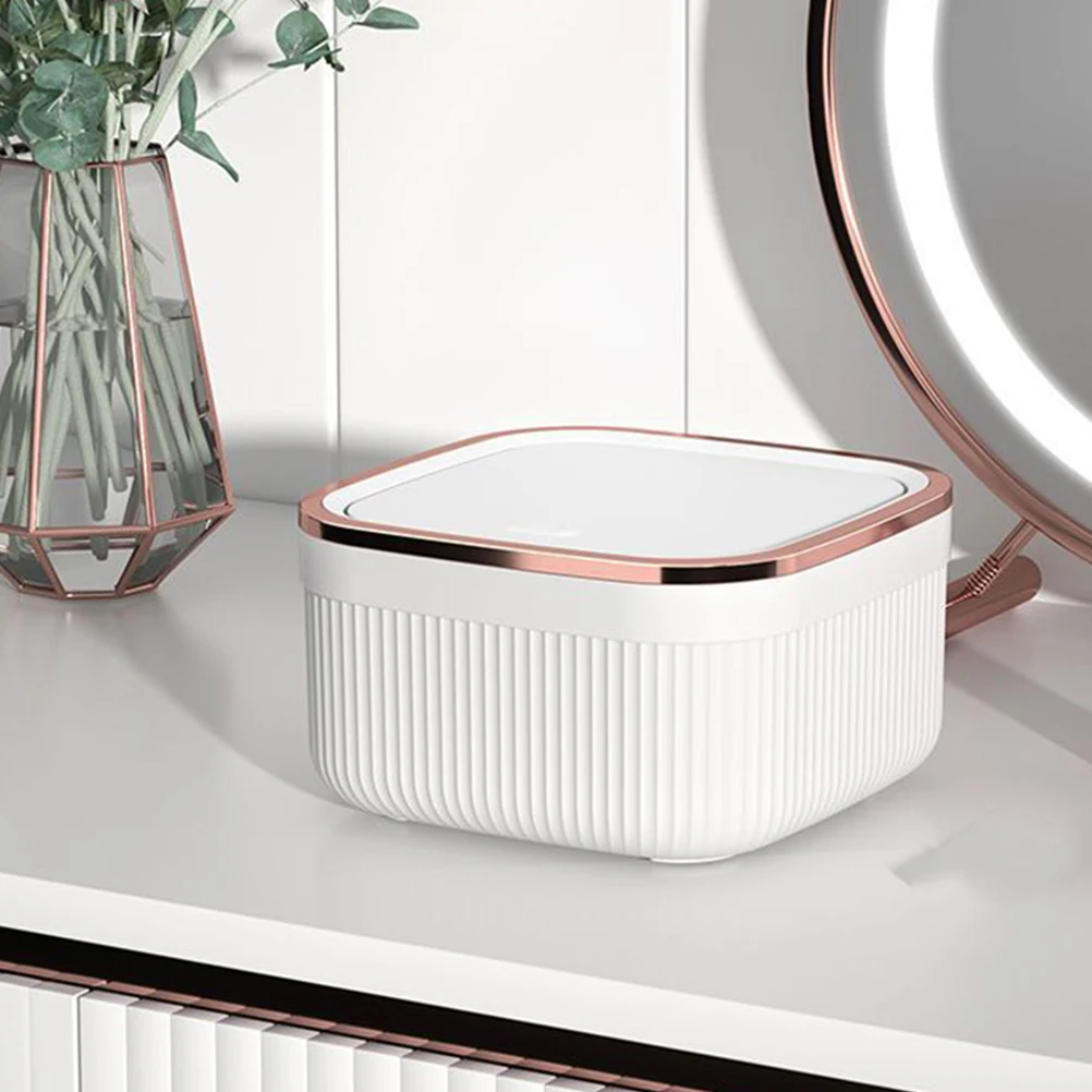 

Stylish Desktop Trash Can Press Lid Garbage Office Bedroom Space Saving Small Waste Container Lidded Countertop Rubbish Storage