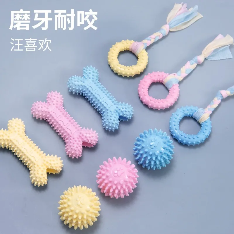 Pet toys, dog teeth grinding stick, cat bite glue teeth grinding and cleaning, TPR macaron colored toys