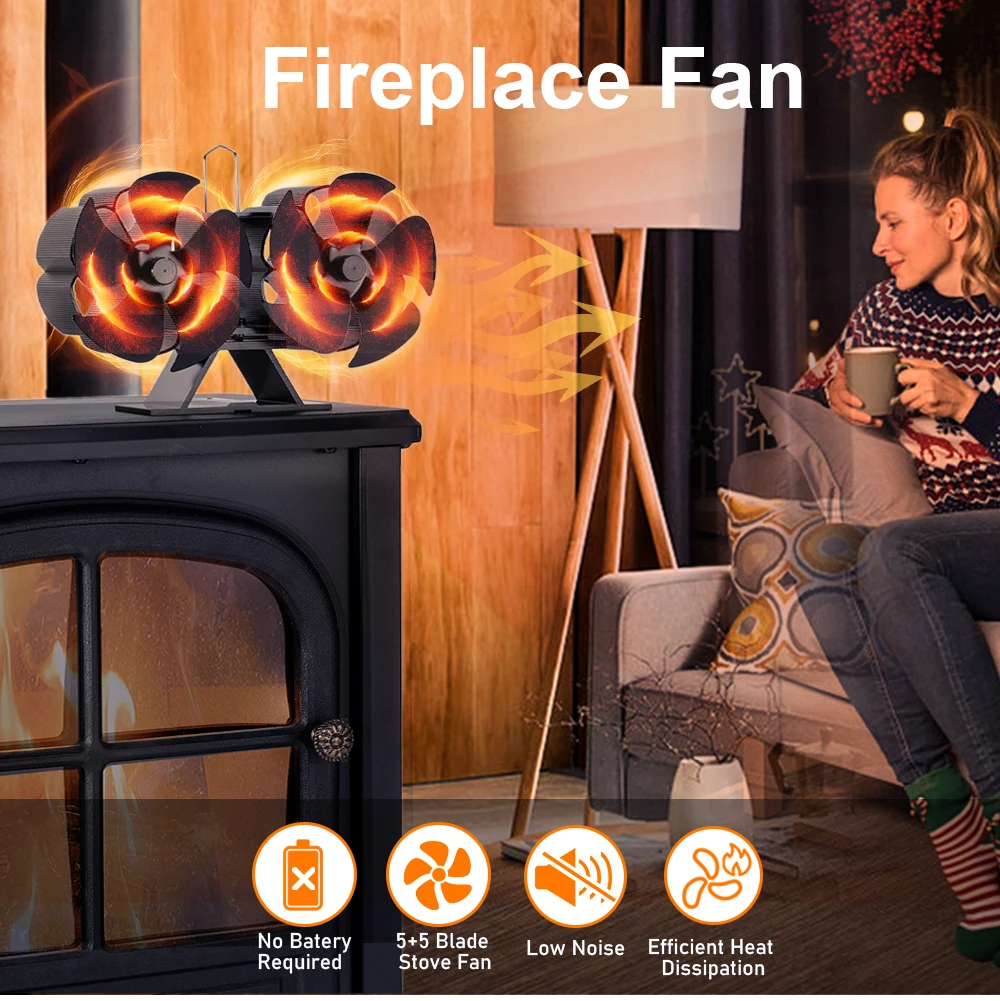 12 Blades Heat Powered Stove Fan Wood Burning Stove Fan for Log Burning Silent Energy Saving Fireplace Fan with Overheat Protect