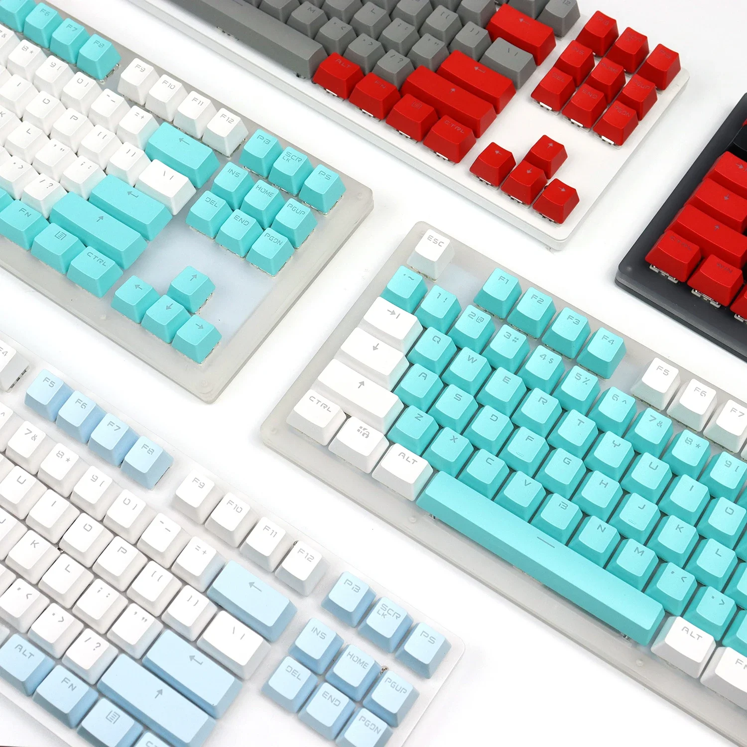 104 Key OEM Backlit Keycaps Set PBT Keycaps Double Shot Cyan White Key Caps for Mx Cherry Gateron Switch Mechanical Keyboard Kit