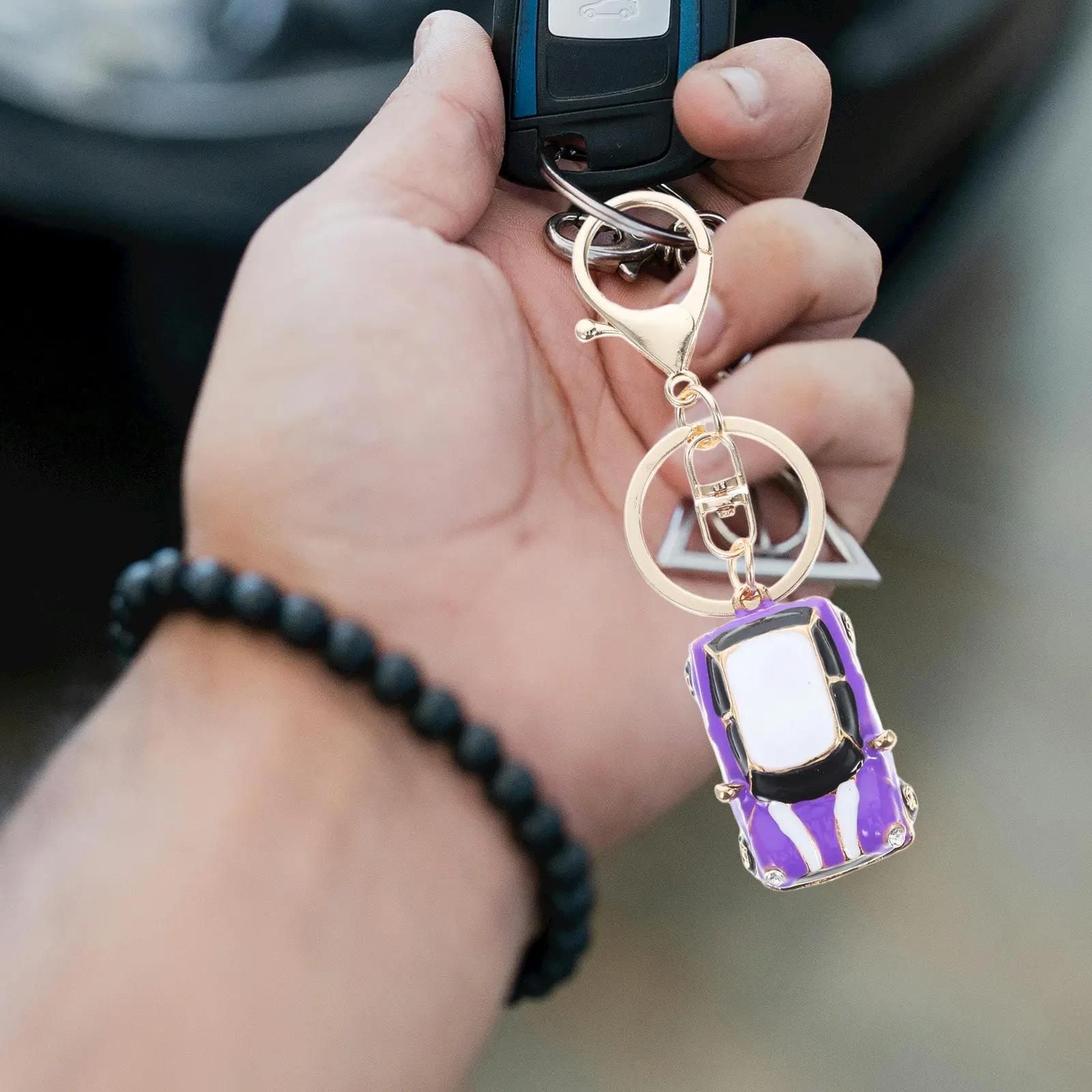 Car Miniature Ornaments Keychain Charms Decoration Accessory Purple for Women Pendant