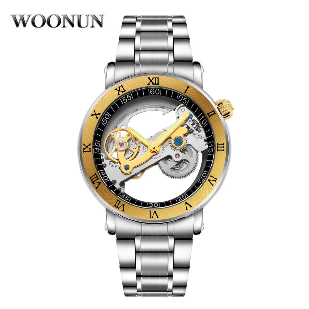 Fashion Top Men Mechanical Watch Unique Transparent Hollow Automatic Self Wind Watches Men Stainless Steel Tourbillon Watches