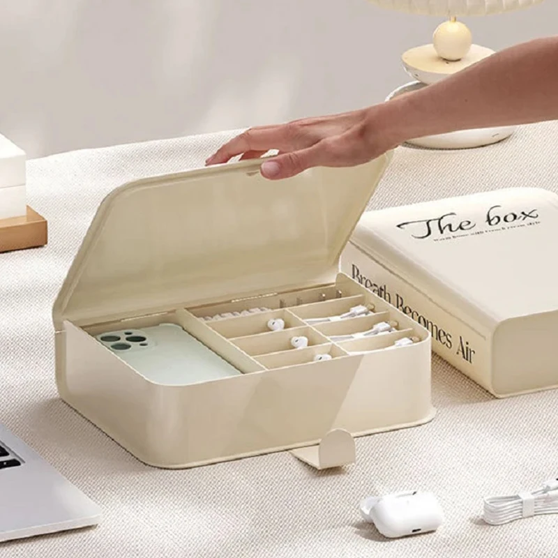 

Book Shape Desktop Storage Box Dustproof Data Cable Charger Organizer Box Multi Grid Stationery Storage For Office Home Sorting