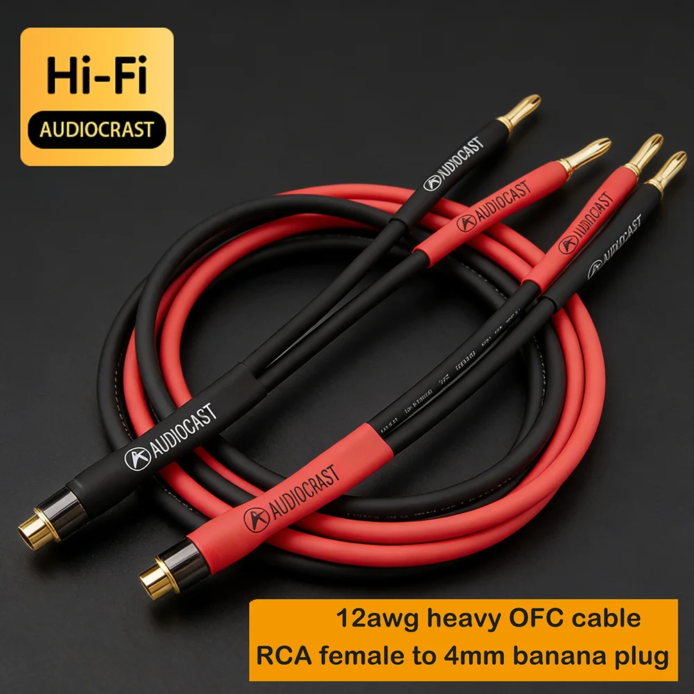 

15cm Premium HiFi Audio Cord RCA Female to Dual Banana Plug Amplifier Speaker Jumper Cable