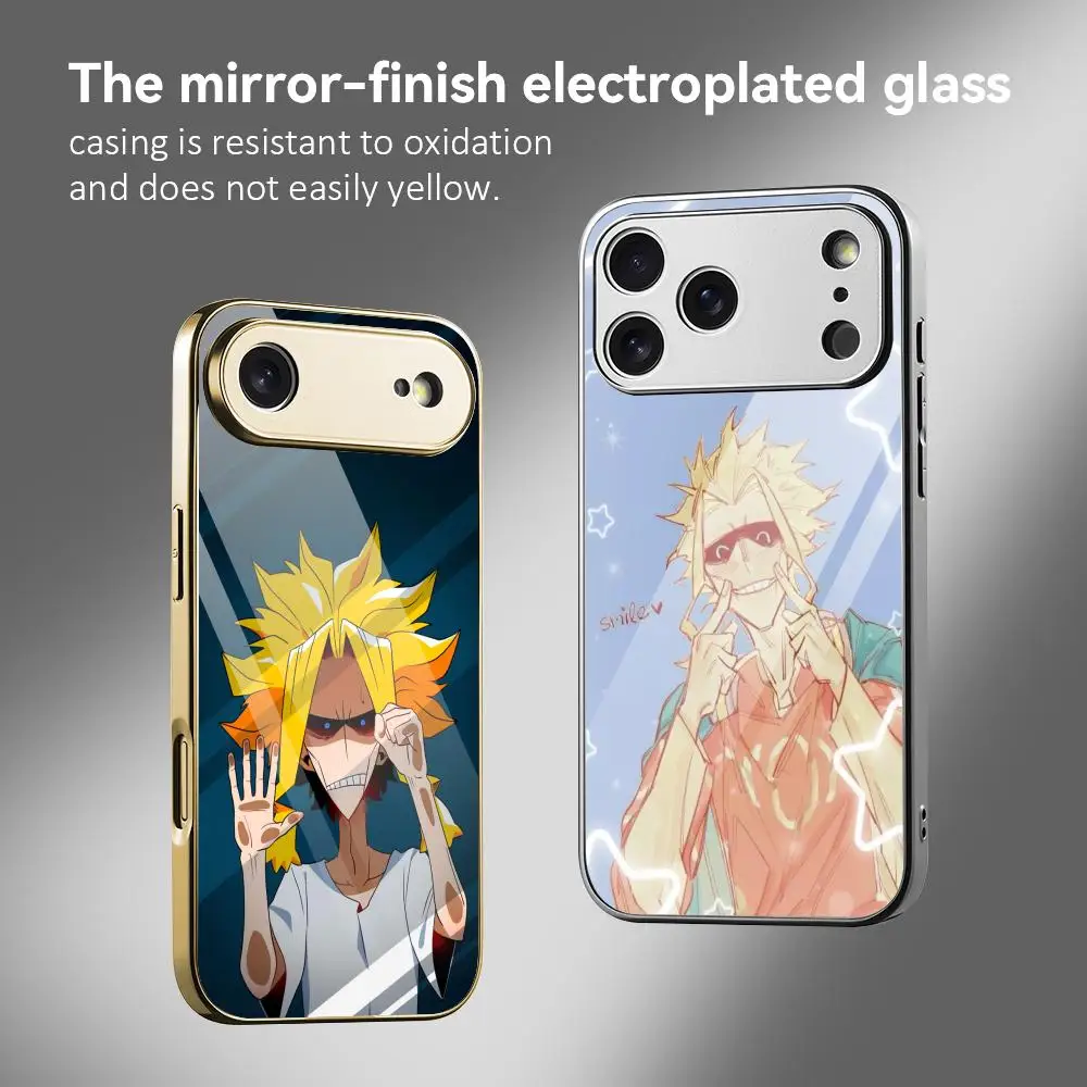 T-Toshinori YagiI MHA All Might Phone Case For IPhone 17 16 15 14 13 12 Pro Max Plus Electroplated Metal Bumper Shockproof Case