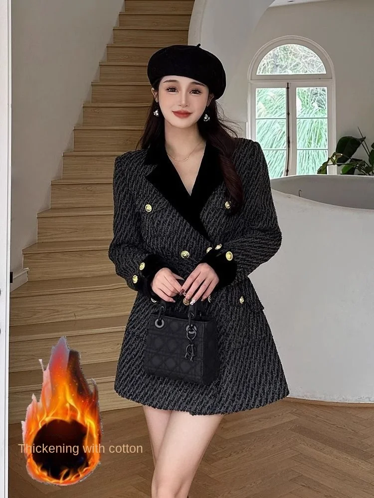 Thickened Small Fragrant Wind Suit Wool Coat for Women 2024 Autumn and Winter New Large-size Women's Fat MM High-end Woolen Coat