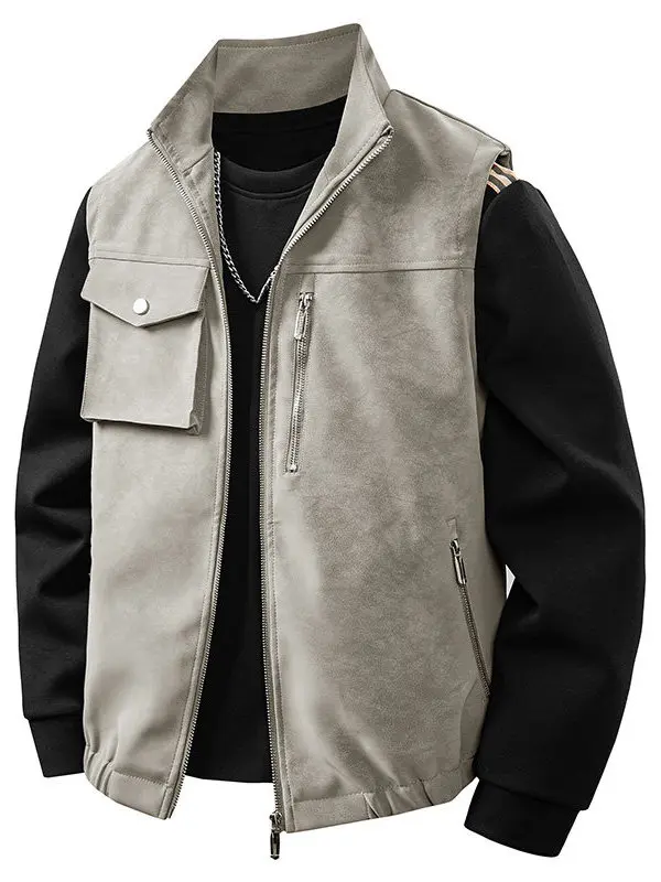 

Модный жилет на молнии для подростков и молодежи, весна 2026, однотонный, мужской стиль, с воротником-стойкой, традиционный дизайн