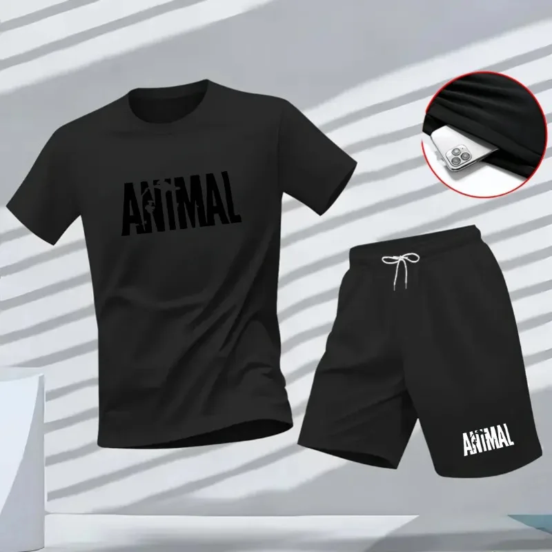 

New summer fitness sportswear for men, short-sleeved T-shirt and shorts two-piece set, breathable and quick-drying casual wear.