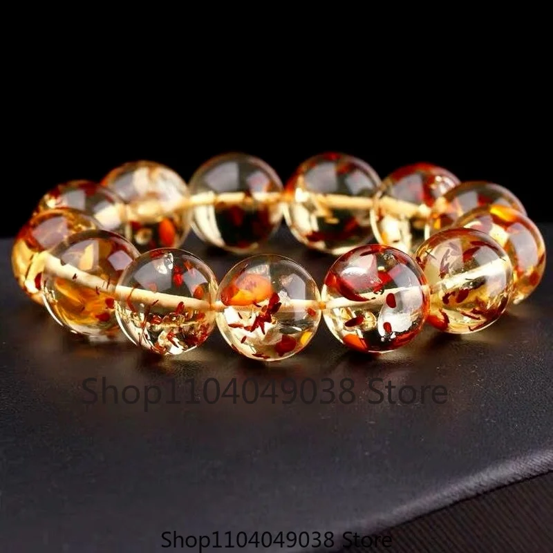 Natural Water Purification Amber Beeswax Hand String Beeswax Amber 108 Round Bead Flower Perdo Circle Couple Bracelet