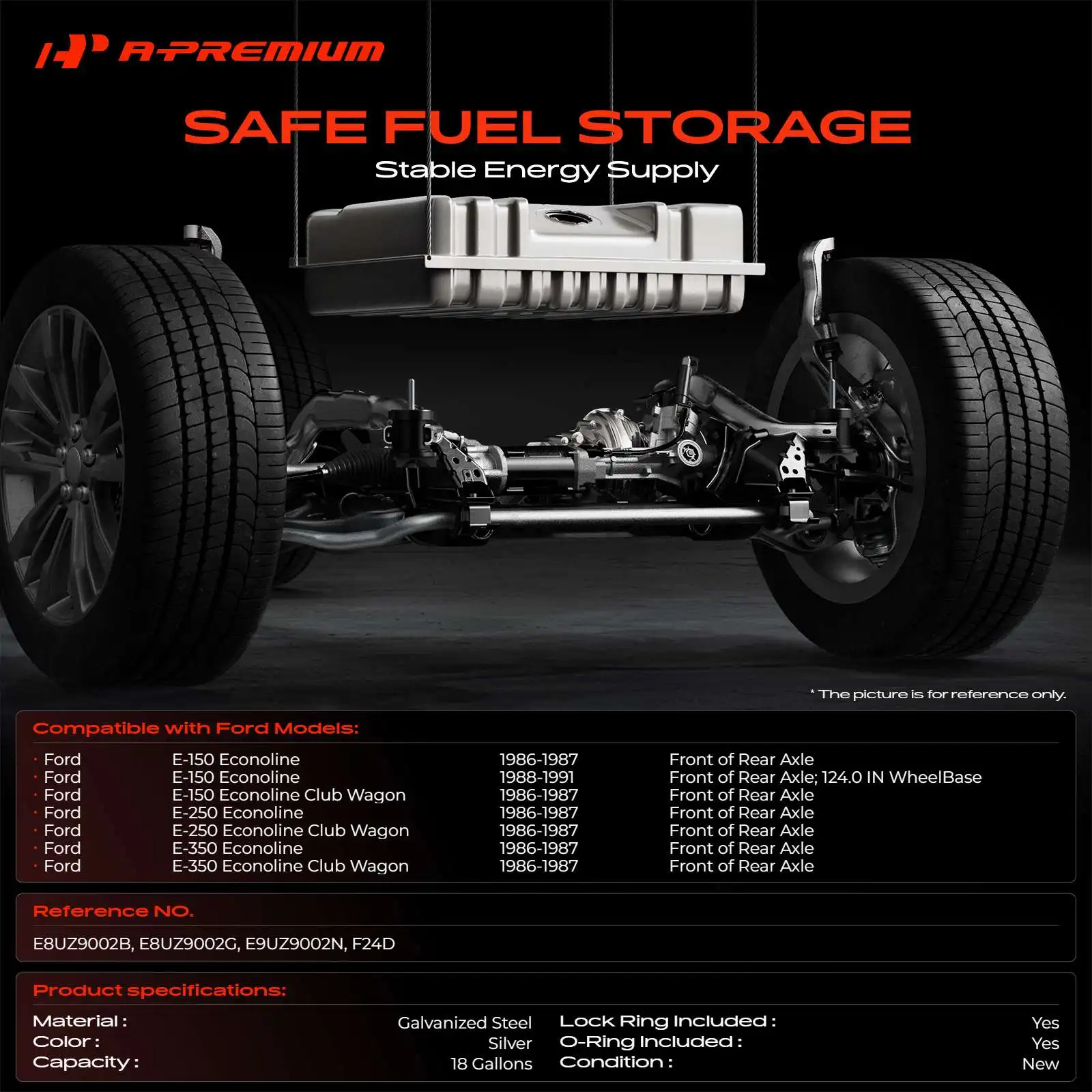A-Premium 18 Gallons Fuel Tank for Ford E-150 Econoline 1986-1991 E-250 Econoline E-350 Econoline 1986-1987