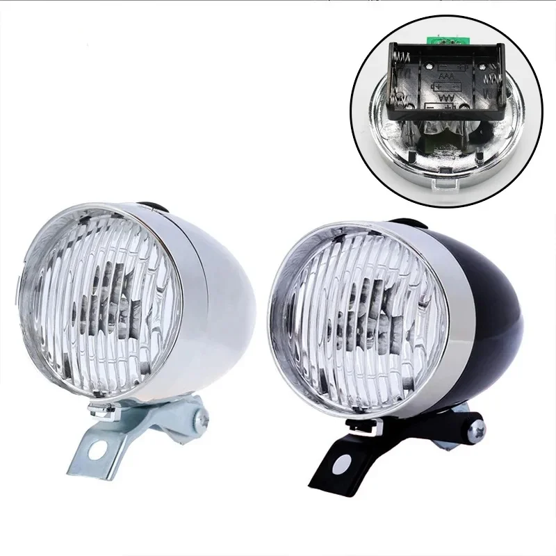 Retro Bicycle Headlight ABS Plastic Shell Classical Bike Light LED Bicycle Night Riding Front Lamp with Bracket Without Battery