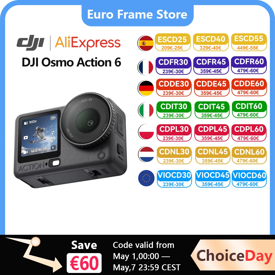 DJI Osmo Action 6 Action Camera Variable Aperture 1/1.1-inch Square Sensor, New 4K Free Cropping Osmo Action 6