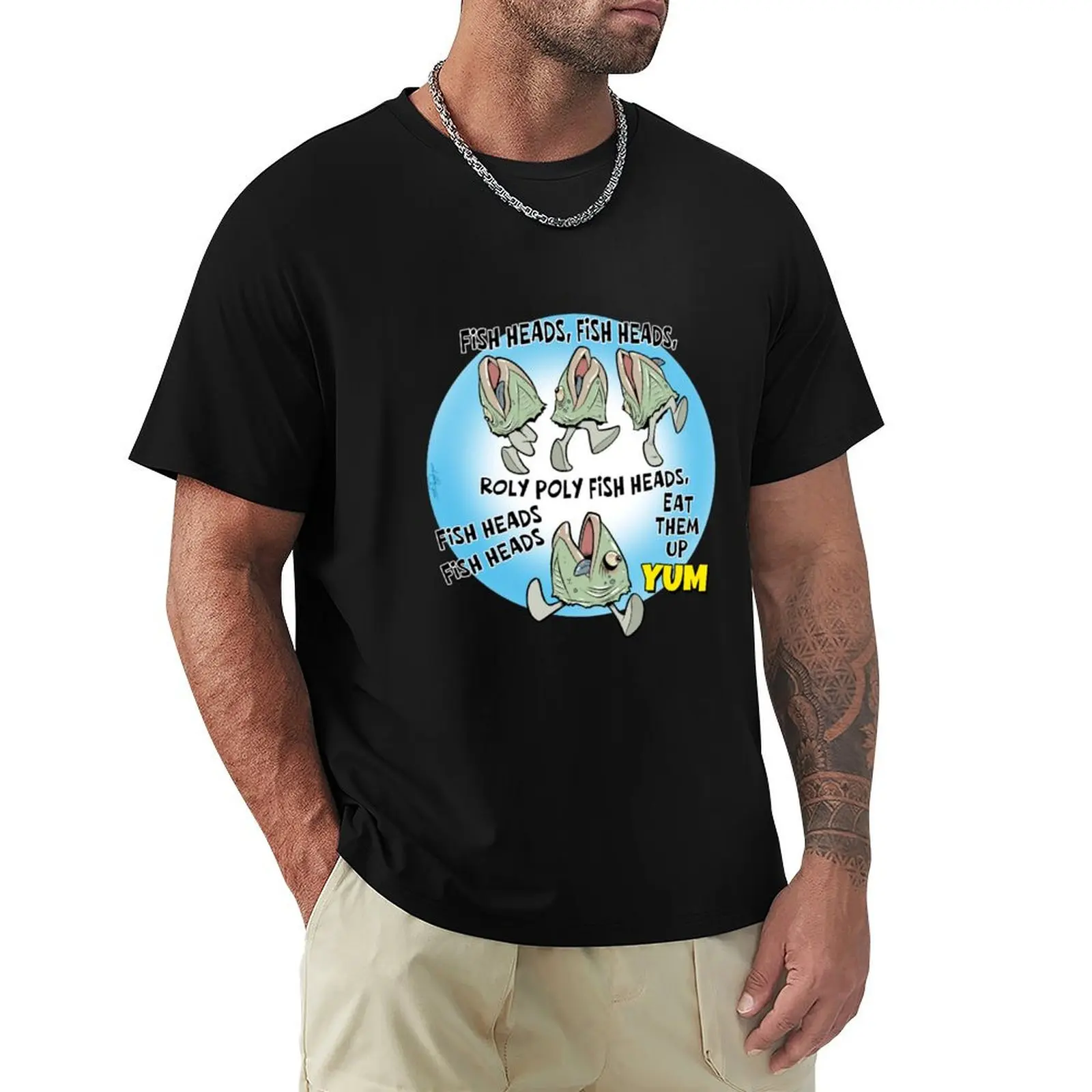 Cabeças de peixe, Cabeças de peixe, Cabeças de peixe Roly Poly, Eat them up yum Camiseta masculina de grandes dimensões, roupas masculinas de alta qualidade