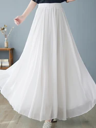 Women's chiffon skirt Stretch high-waisted slimming skirt A-line long skirt dance dress