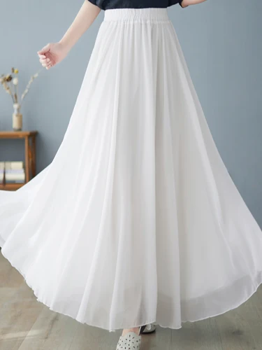 Falda de gasa elástica de cintura alta para mujer, falda adelgazante, línea A, falda larga, vestido de baile