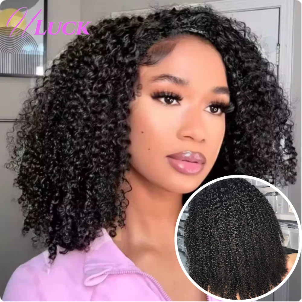 

Uluck Glueless Wigs Burmese Pixi Curly Invisible Half Wigs 350% High Density 100% Curly Human Hair Wigs Pre Plucked For Women
