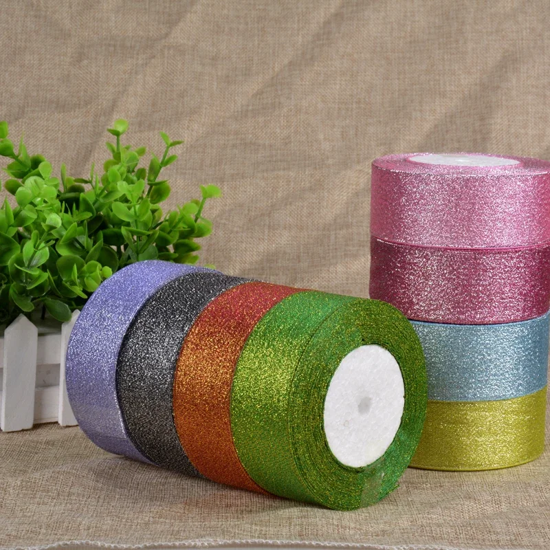 40mm wide 22Meter/roll Metallic Glitter Ribbon Christmas Wedding decoration gift package box cake box paper DIY Ribbon 1pc