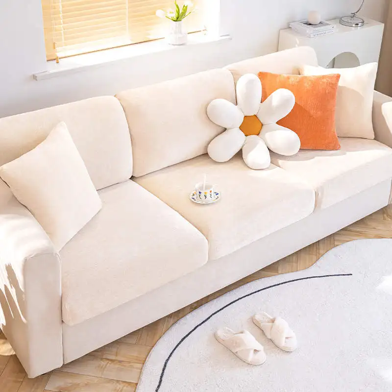 Plain Non-Slip Chenille Sofa Cover High Stretch Couch Soft Slipcover Separate Seat Cushion Covers