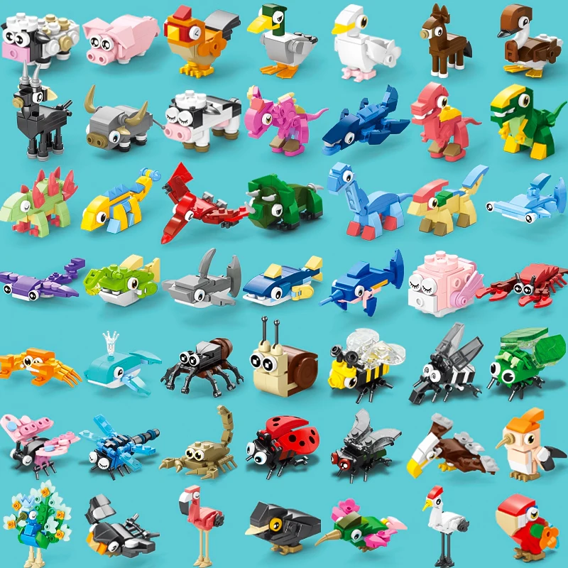 2025 New Insect Animal World Children's Puzzle Ocean Small Particle Assembly Building Blocks Bird Toy Shark Model