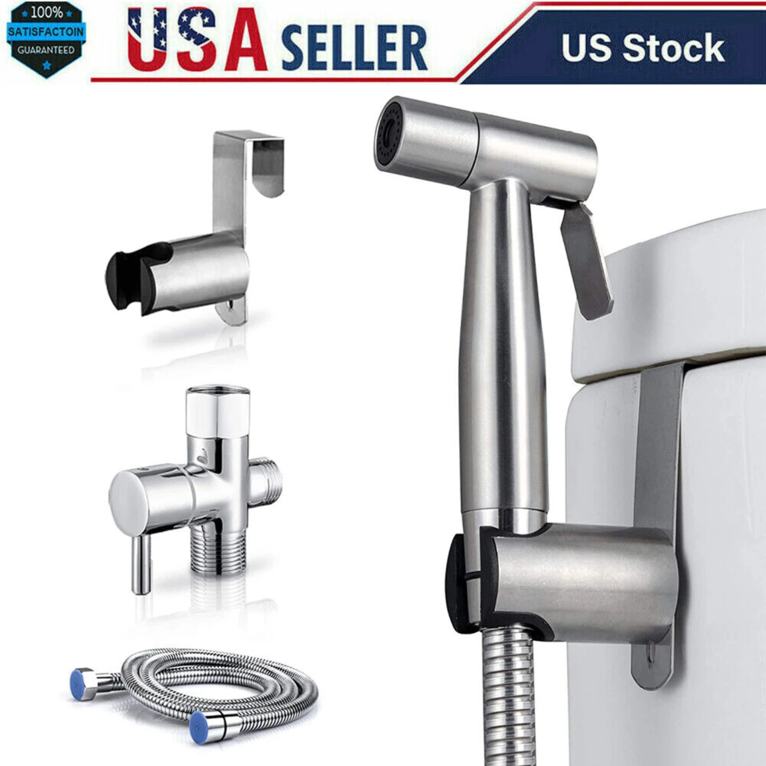 Convenient and Modern Stainless Steel Handheld Bidet Sprayer Kit with Enhanced Easy-to-Use Features - Eco-Friendly, Hygienic Bat