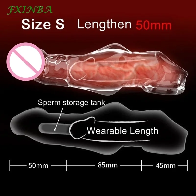 FXINBA 18/21cm Huge Penis Extender Sleeve Thick Clear Sex Toys For Men Reusable Comdom Delay Cock Ring Sleeve Male Enlargers