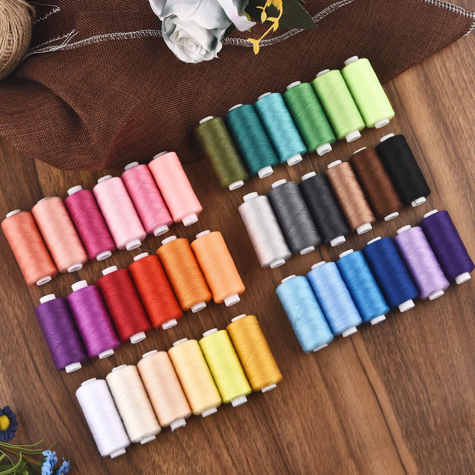 

6 Colors/Set Yarn Sewing Thread Roll Machine Hand Embroidery 400 Yard Each Spool 100% Polyester Durable For Home Sewing Kits