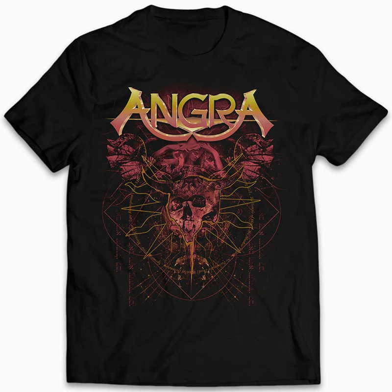 Camiseta Masculina de Manga Curta Estilo Retrô Europeu de Alta Moda, Melhor da Banda Angra Flame Goddess, Power Metal Brasileiro, Rock Punk
