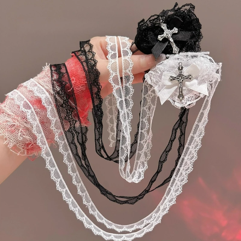

Готическая черно-белая кружевная повязка на глаз для девочек, косплей в стиле стимпанк, очки с крестом, ожерелье, монахиня Лолита, реквизит для косплея, аксессуары для вечеринок