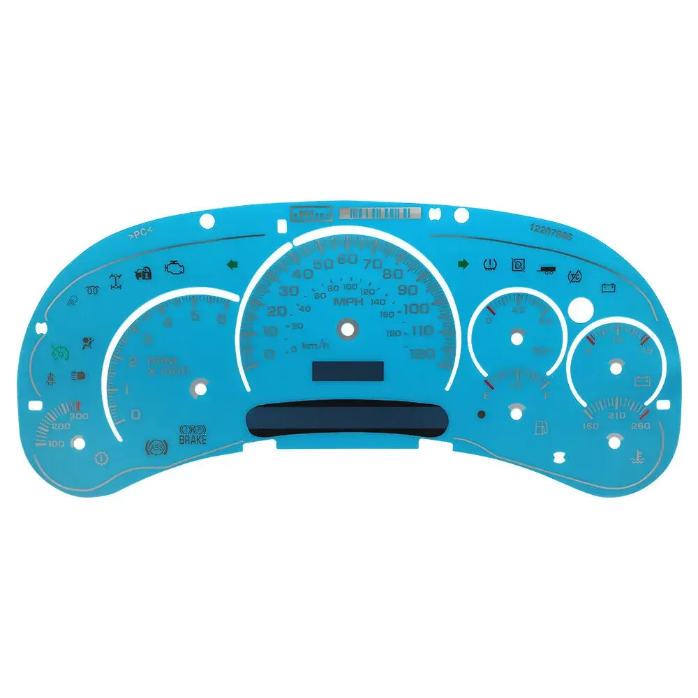 

Светодиодная версия Blue Gauge Face Overlay Trans Temp для циферблат приборной панели GM Silverado Sierra Tahoe
