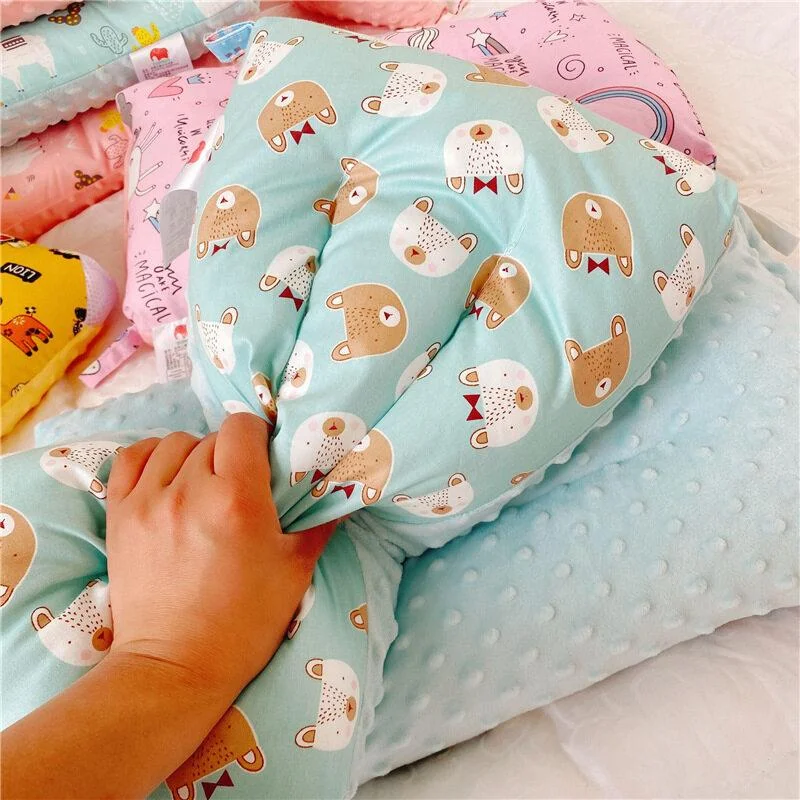 Soft Baby Pillow with Adorable Cartoon Print, Cotton and Microfiber Filling, Gentle Fabric, All-Season Comfort Soothing Cushion