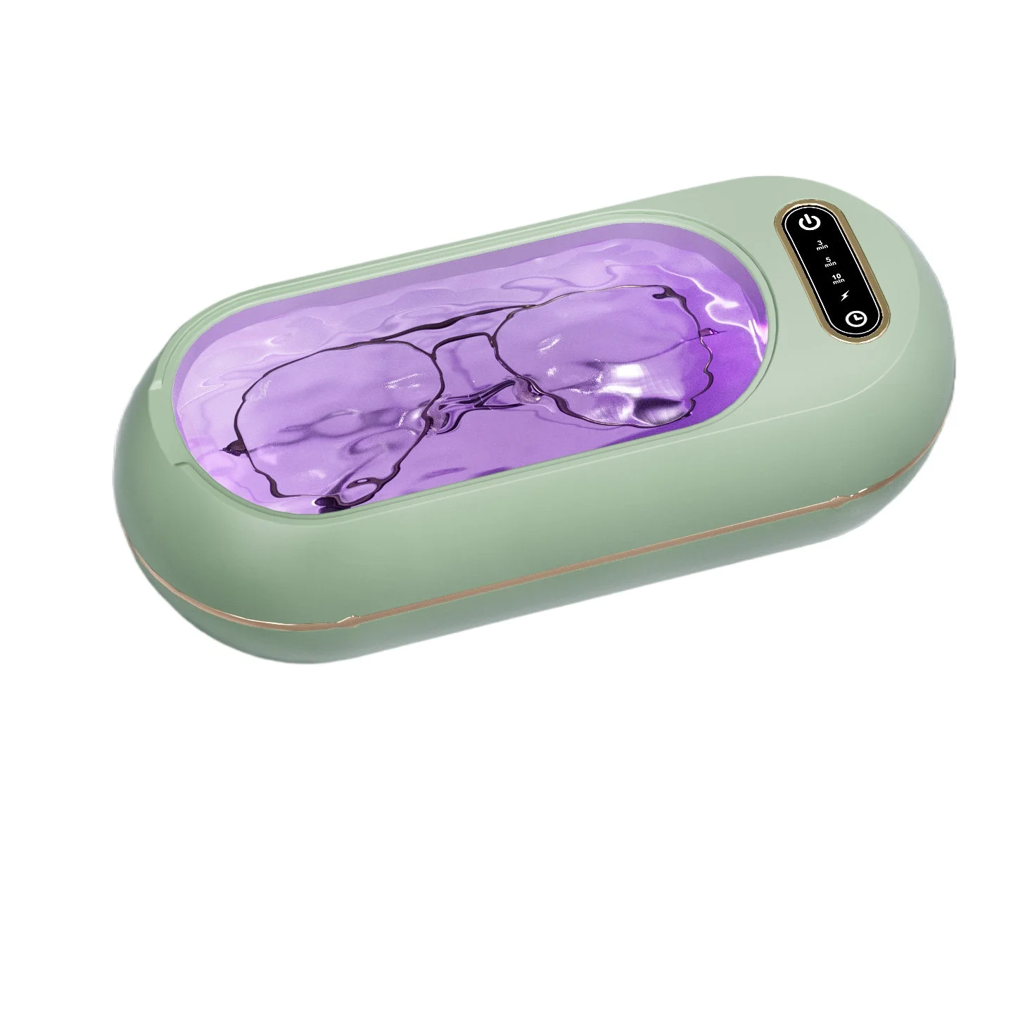 Ultrasonic glasses cleaner, cleans jewelry, braces and contact lenses, compact and automatic, sterilizing, portable