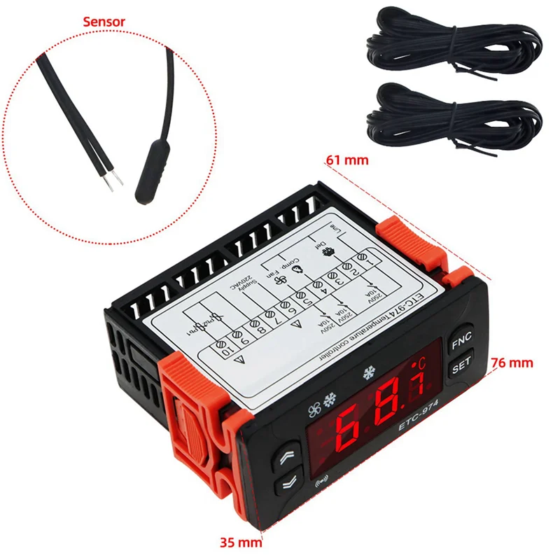 PHFU-8X ETC-974 Digital Temperature Controller Microcomputer Thermostats Thermostat Refrigeration Alarm 220V NTC Sensor
