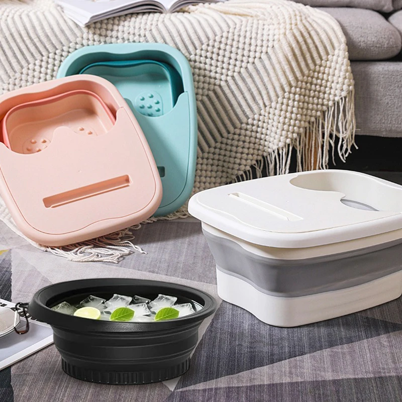 

1 Sets Portable Foldable Silicone Ice Basin With Built-in Ice Tray&Foot Soaking Bucket Water Bucket Massage Foot Tub Wash Basins