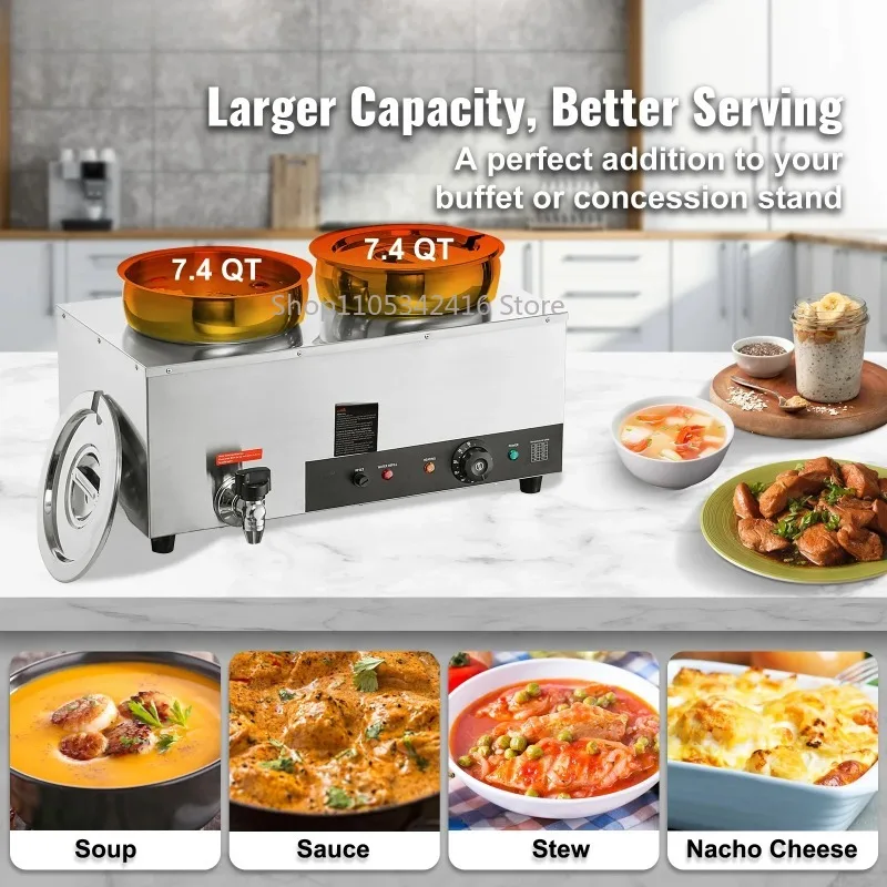 Electric Soup Warmer 2/3/4*7.4Qt Stainless Steel Food Kettle Heat Resistant 800W Commercial Cooking Pot for Restaurant Buffet