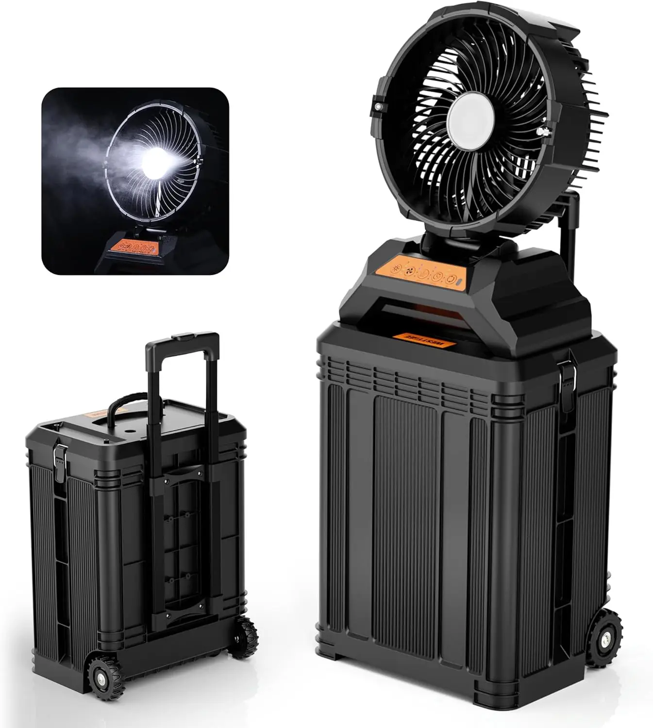

30L Portable Rechargeable Mist Fan, 4-in-1 Battery-Powered Spray Fan with 90° Auto-Oscillation, 8-Level Mist Modes & 4 Wind Speeds, Timer Cooling Fan for Patio, Garden, Outdoor