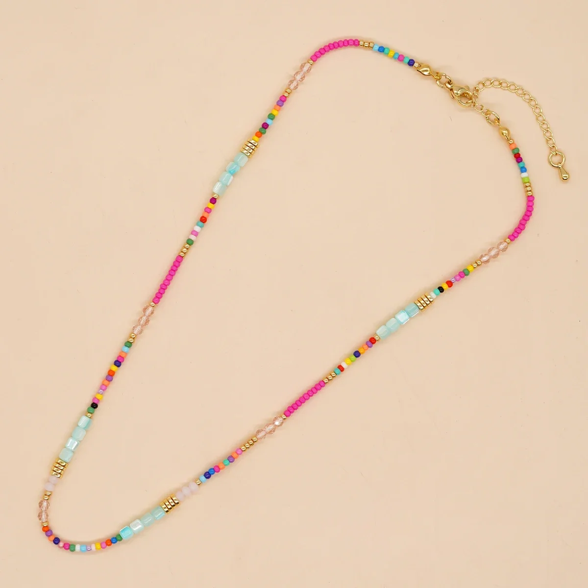 

Boho Beaded Necklaces For Women Rainbow Colorful Summer Bohemian Mixed Bead Crystal Necklaces Choker Beach Jewelry