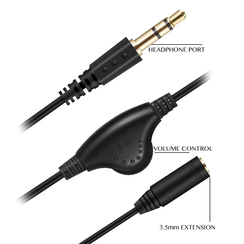 2Pcs 3.5mm Audio Extension Cable Superior Sound Quality Stable Signal Transmission Pulley Volume Control Small Size for Mobile