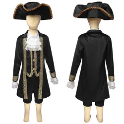 Revolution Colonial Outfit Costume Boys Vintage Halloween Party Carnival Suit Jacket Pants Hat for Kids