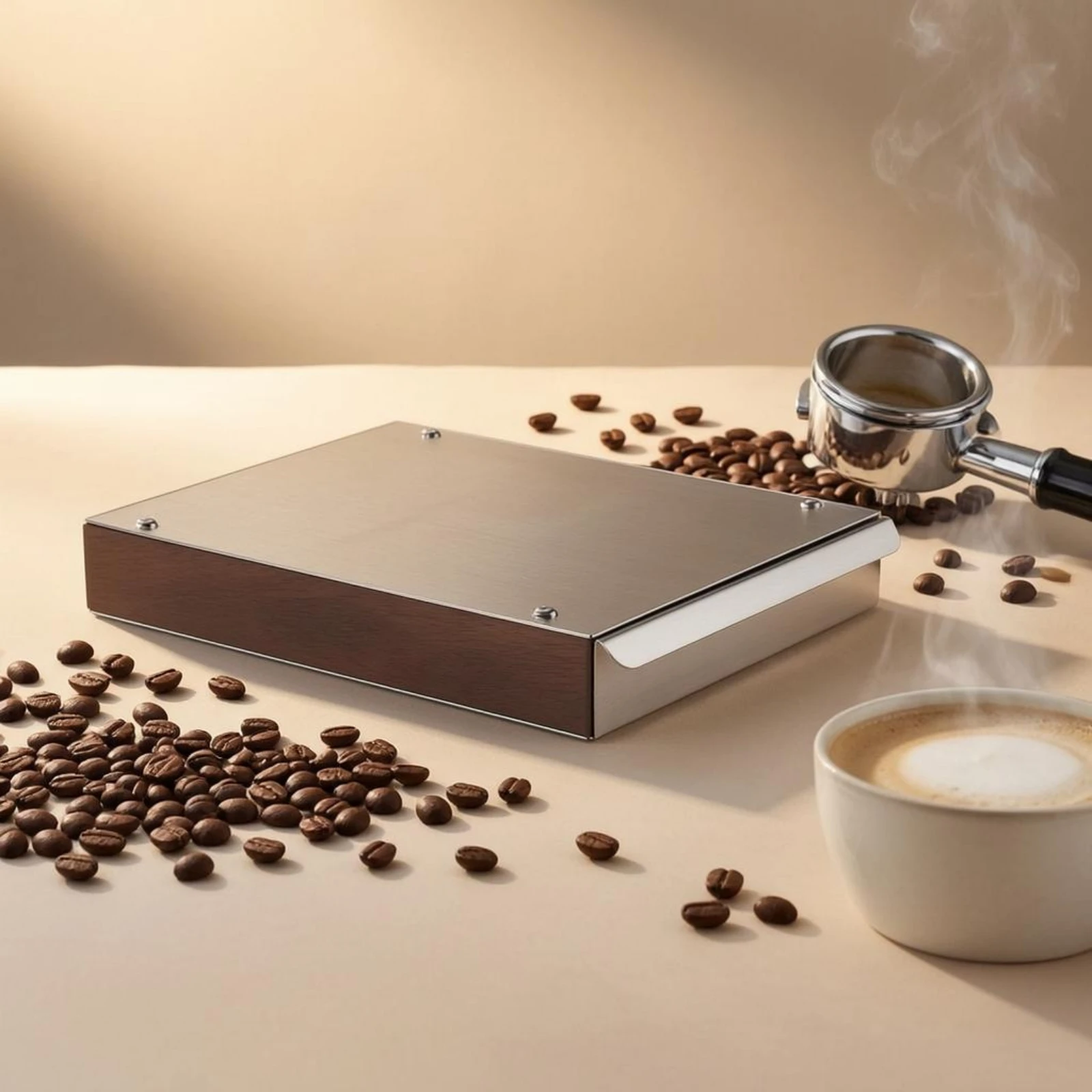 Drawer Coffee Knock Box Visible Corner Fasteners Walnut Wood Knock Box Coffee Grounds Bin Metropolitan Minimalism Espresso Dump view 5