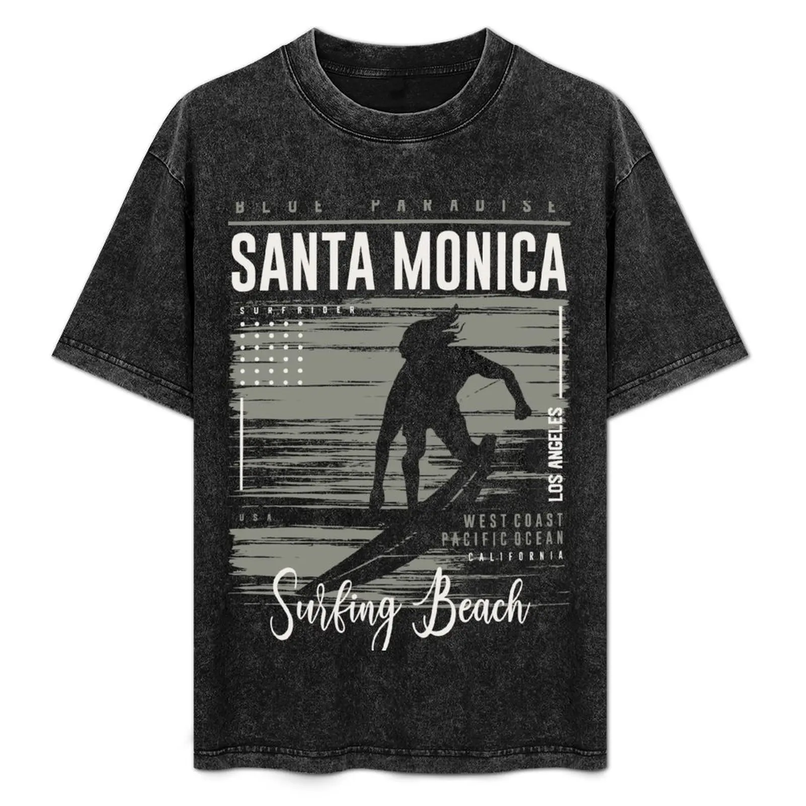 

Santa Monica Surfing Beach California Home Spirit Summer 2021 T-Shirt oversized for a boy cotton graphic tees Men's t-shirts